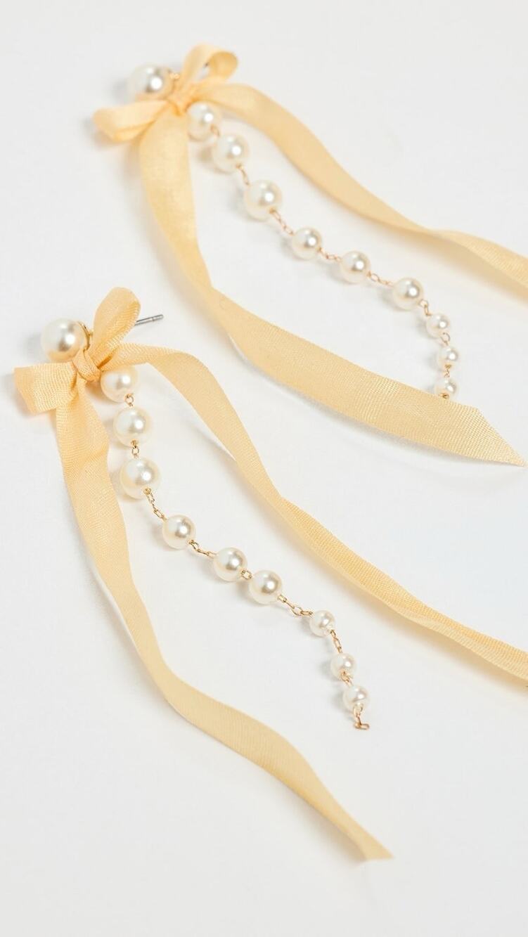 Shashi Chapel Earrings Perl Bow New Golden Tone